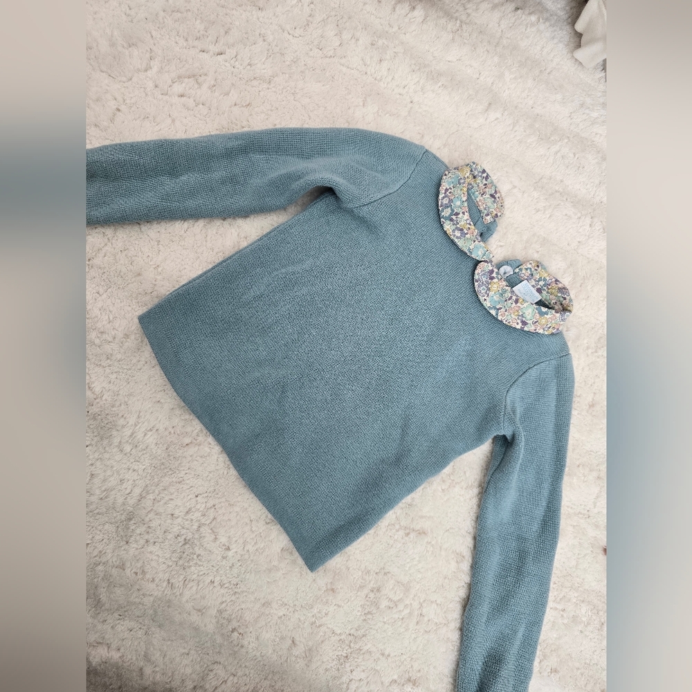Edgehill Collection blue Sweater with Floral Collar
